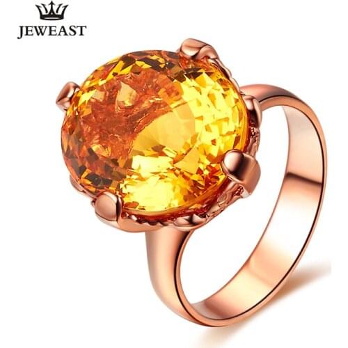 LSZB Natural Citrine 18K Pure Gold 2020 New Hot Selling Top Ring Women Heart Shape Ring For Ladies Woman Genuine Jewelry