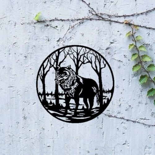 Metal Home Pendant Decor Wild Wolf Wall Decor Retro Style Silhouette Sign Pendant Ornament For Living Room Kitchen Office Bar