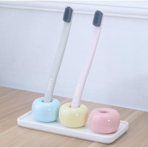 Porcelain Plate And 3PCS Random Color Toothbrush Holders Set Bathroom Collection