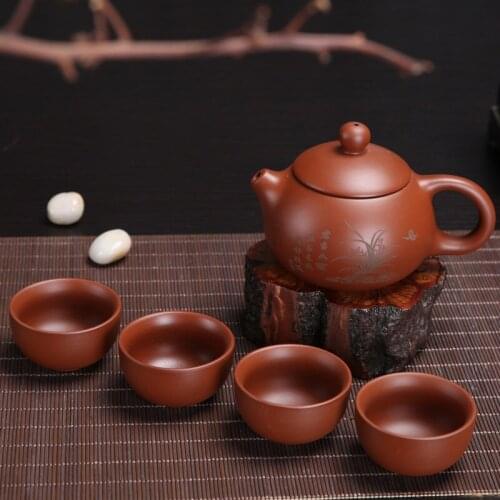 Portable Teapot Set Mading of Purple Sand Ceramic With 4 Cups&1 Pot Suitable For Home Office Drinkware Chines Kung Fu Tea Set