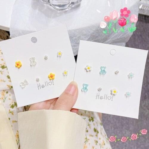 Fashion Fairy Stereo Flowers Bear Earrings Set Combination Small Simple Design Online Earrings for Women