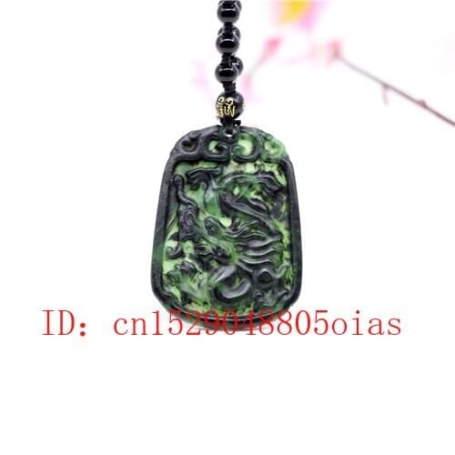Natural Black Green Jade Obsidian Dragon Pendant Beads Necklace Fine Jewelry Carved Amulet Fashion Charm Gifts for Women