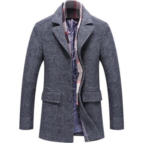 2021Winter New Wool Coat Men Business jacket Casual Slim Mens Overcoat Wool Blends Coat Thick warm