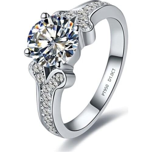 Solid Platinum PT950 Ring 1CT fine Diamond Women Anniversary Ring Beautiful Birthday Party Jewelry Gift For Girl Friend