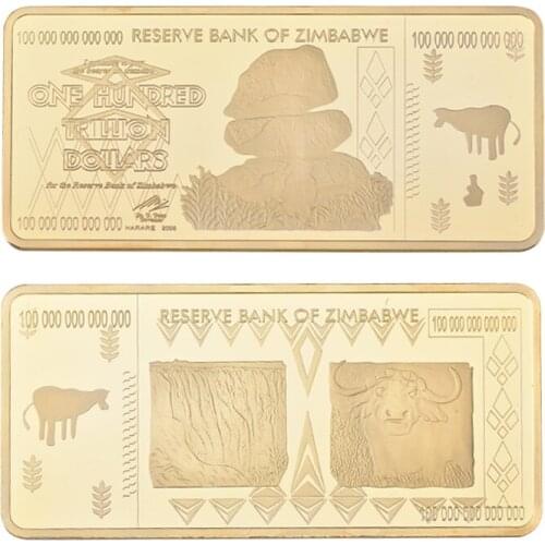 Original Gold Plated Coins Collectibles Zimbabwe One Hundred Trillion Dollars Buffalo Bullion Coin for Christmas Gift New Year