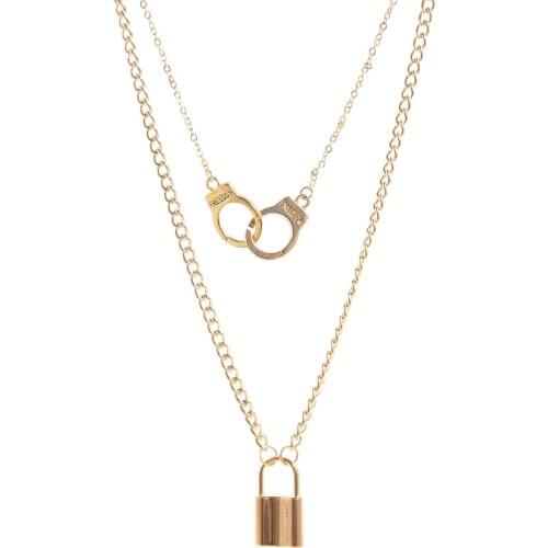 Trendy Handcuff Lock Pendant Necklace Women Fashion Double Layer Long Sweater Chain Necklaces Collares Jewelry