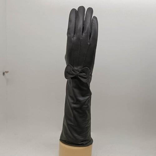 Female Autumn Long Genuine Leather Gloves Warm Fashion Sexy Long Sleeve Hand Warmer Winter Party Evening Gloves Femme