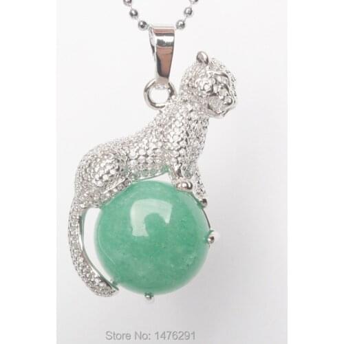 2018 New Arrival Natural Aventurine Stone Copper Animal Leopard Pendants Charm Jewelry 1PCS
