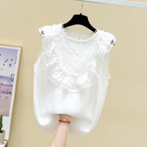 Womens Lace Stitching Sleeveless Shirt 2020 Summer New Loose T-shirt Female Summer Tops All-match White Tshirt Tees Nancylim