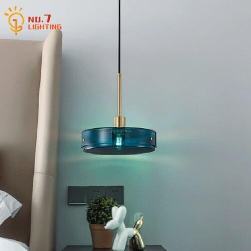 Nordic Individual Copper Blue Glass Pendant Lights Led E27 Modern Light Fixtures Home Decor Bedroom Bedside Corridor Restaurant