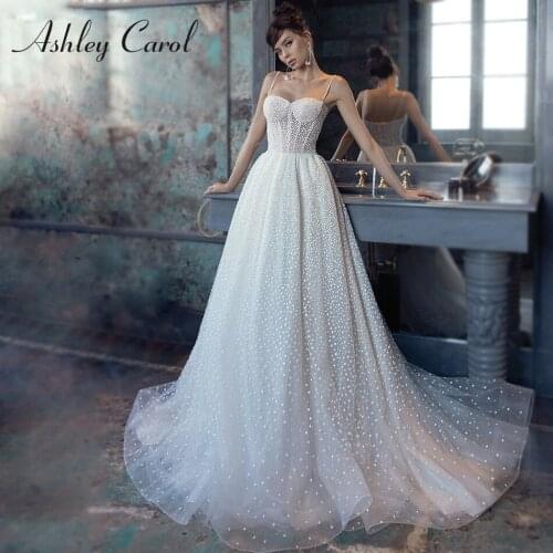 Ashley Carol A-Line Wedding Dress 2021 Shining Wave point Sweetheart Spaghetti Straps Bohemian Bridal Dresses Vestido De Noiva