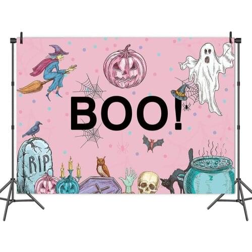 Devil Pumpkin Halloween Party Baby Show Pink Backdrop Girl Birthday Table Decoration Photography Photo Background Vinyl Banner