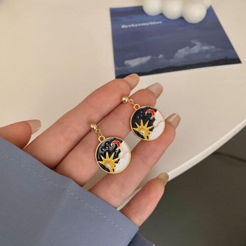 Screw Ear Clip Japan And South Korea Small Fresh Moon Sun Earrings New 2021 no Pierced Ears Jewelry