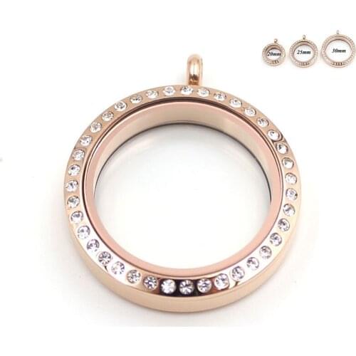 Waterproof Screw Twist Stainless Steel Floating Locket Pendant Rose gold Crystal Glass Memory Locket For Women