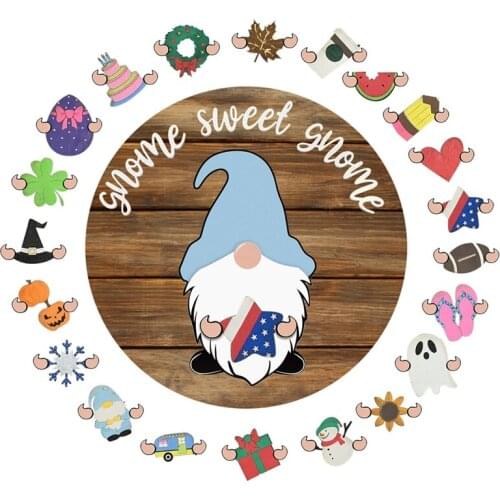 Gnome Interchangeable All Season Welcome Sign in Home Decor Rustic Farmhouse Front Door Wreath for Home Decor Farmhouse 1set