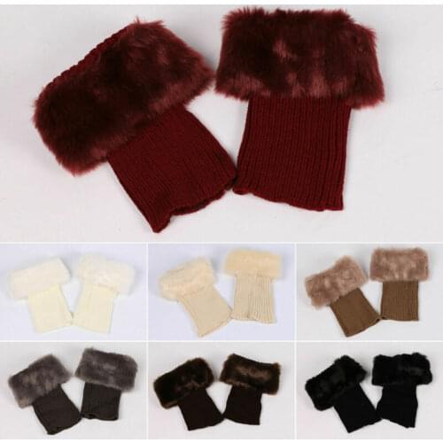 Faux Fur Ladies Knit Crochet Boot Cuffs Toppers Ankle Socks Winter Leg Warmers