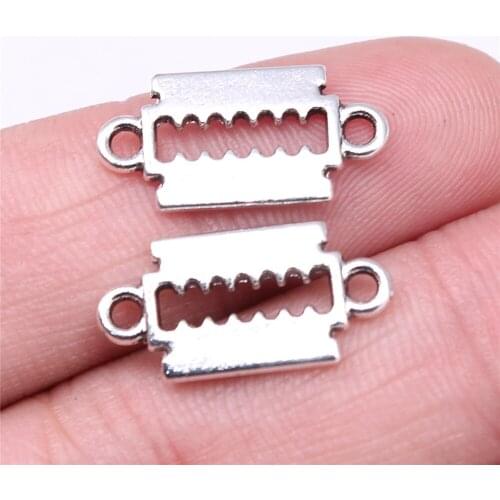 WYSIWYG 20pcs Charms 20x10mm Razor Blade Connector Charms For Jewelry Making DIY Jewelry Findings Antique Silver Color Charms