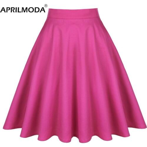 Solid Color Summer Skirt Summer Office Vintage Elegant 50s 60s Rockabilly Swing Skirts Womens Pink 40s 50s Retro School Skirt