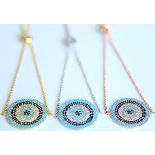 Rose gold colors women luxury blue CZ link chain slider ladies girl big disco round charm cubic zirconia bracelets