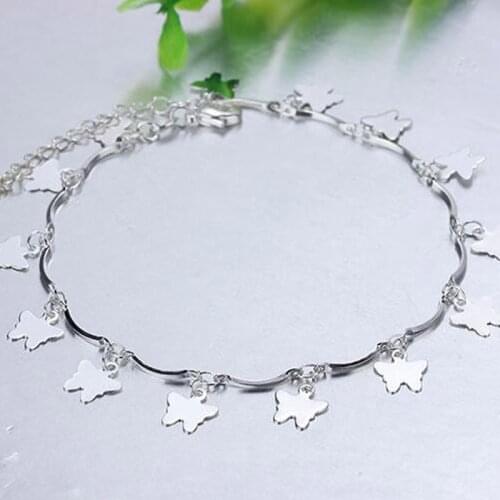 Hot Sale 925 Silver Butterfly Shape Pendant Anklets Chain Bracelet for Fashion Women Silver Jewelry