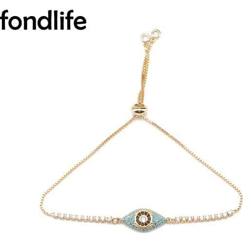 Cubic Zirconia Crystal Gold-plated Copper Evil Eye Lucky Charm Bracelet Women Blue&Black CZ Brass Chain Red Cord Protect Jewelry