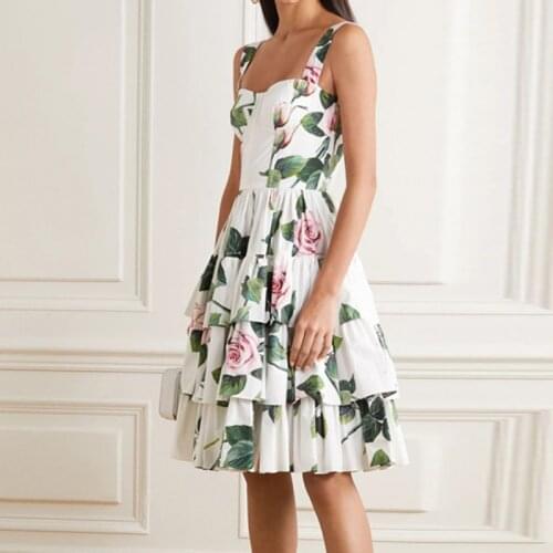 Runway Autumn Dress Women Green Leaves Sicilian Roses 3/4 Sleeve Bow Ruffles Midi Summer Long Dresses Fashion Floral Sundress