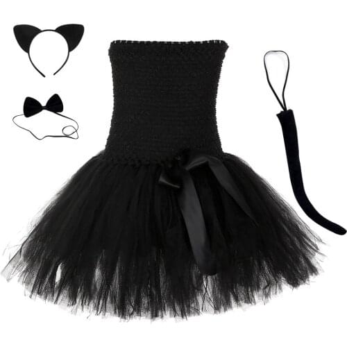 1set Cat Girls Tutu Dress Outfit Zoo Animal Kids Halloween Costumes Toddler Baby Girl Fancy Performance Birthday Party Dress XXL
