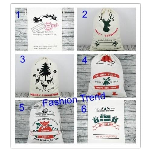 10pcs/lot newest large canvas drawstring santa sack good quality monogram custom Christmas gift bags personalize santa claus bag