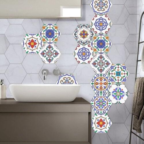 10 Piece Oil Proof Wall Tiles PVC Hexagonal Floor Stickers For Kitchen Bathroom Living Room DIY Wallpaper Home Decor