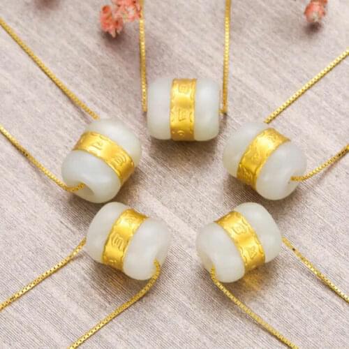 100% Natural White Jadeite Beads S925 Silver Oval Loose Beads Hetian Jadeite 1pcs