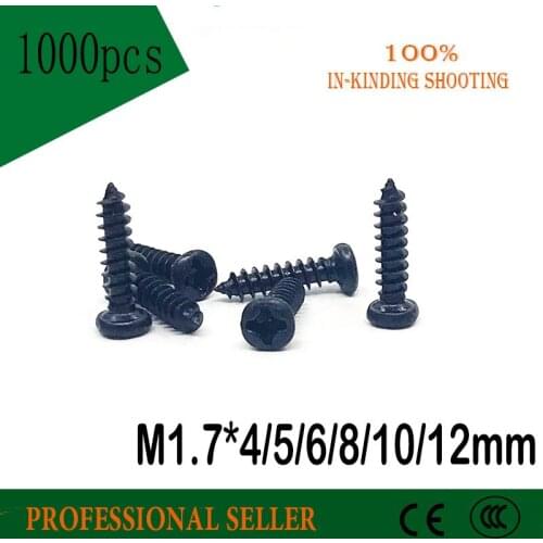 1000PC M1.7*4/5/6/8/10/12 GB845 Galvanized black micro electronic screw cross recessed phillip round pan head self tapping screw