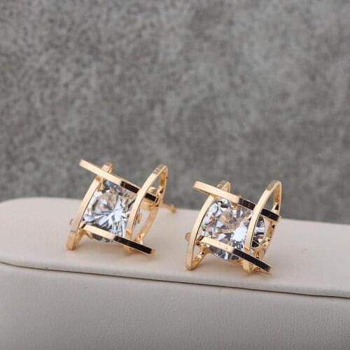 2016 New Fashion Square Zircon Earrings, Cz Upscale Magnificent Tic Gold Stud Earring Women Jewelry Wholesale And Retail