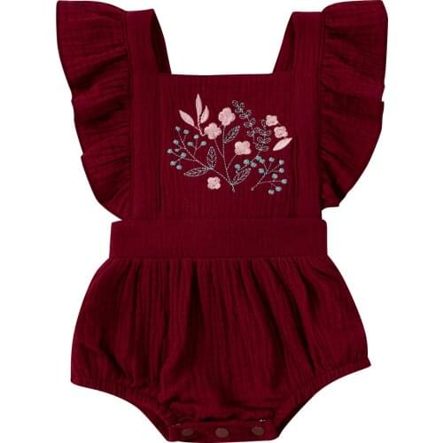 2021 Summer Newborn Baby Girls Clothes Jumpsuit Cotton Casual Floral Embroidery Ruffle Sleeve Bodysuit Toddler Infant Outfit