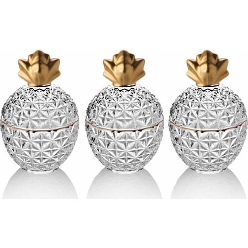 Queens Kitchen 3 Pcs Pineapple Shape Gilded Spice & Storage Team