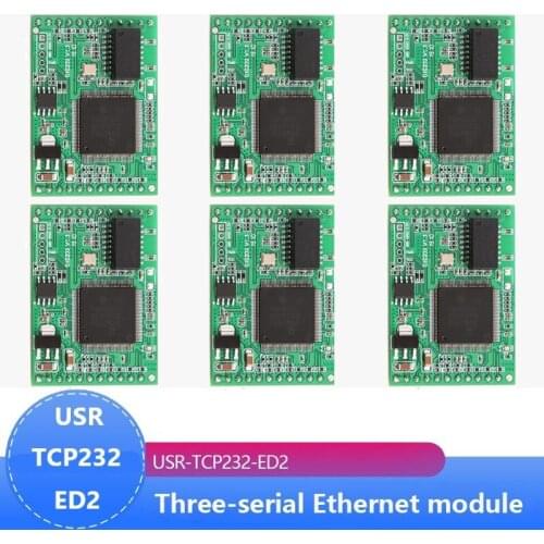 6pcs USR-TCP232-ED2 Triple Serial Device Server, UART TTL to Ethernet/TCP IP Module Converter Support D2D Forwarding