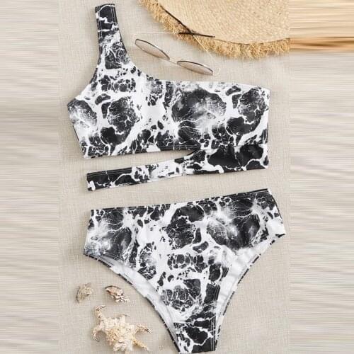 Bikini 2021 Womens Sexy Tie-dye Hight Waist Bikini Set Contrast Gradient Split Bikini Two Piece Swimsuit Swimwear Beachwear