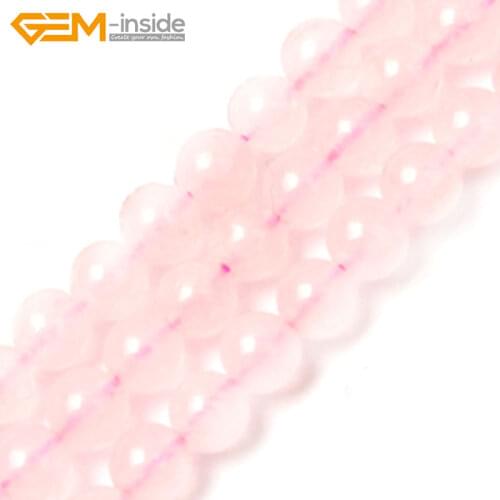 Gem-inside 3-20mm Natural Round Smooth Rose Quartz Beads For Jewelry Making Beads 15inch DIY Beads Bracelets For Women Gift