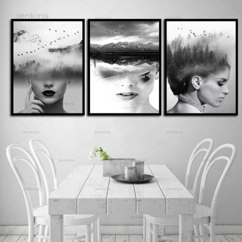 Home Decor Black and White Character Beauty Nordic Simple Canvas Painting Posters Modern Space Art Wall Picture for Sitting Room