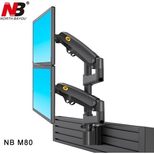 NB M80 Dual Monitor Holder Ergonomic 22-32" LCD LED Screen Slot Mount Bracket Load 2-12kgs Each Arm