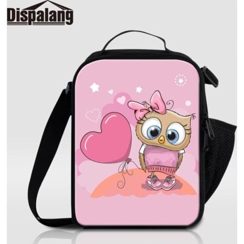 Dispalang Cartoon Animals Lunch Bag Thermal Cooler Bag Pink Owl Personalized Insulated Lunchbag For Kids Bags For Teenager Girls