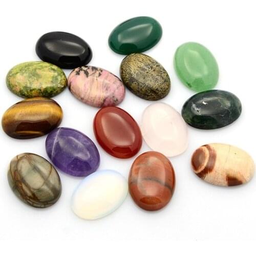 Fashewelry 10pcs Oval Natural Gemstone Cabochons Flatback Amethyst Opalite Aventurine Agate Beads Cabochons for Jewelry Making