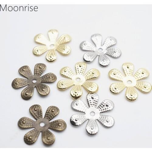 18MM Silver/Gold/Antique bronze Beads Flower Caps Findings Fit Round Beads Jewelry Making Accessories 50pcs HK123