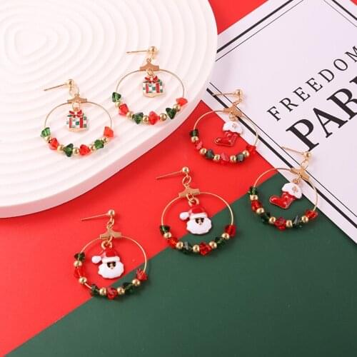 Geometric Beaded Christmas Earrings Red Green Bead Santa Claus Tree Gift Jewelry Travel Party New Year Christmas Gift for Friend