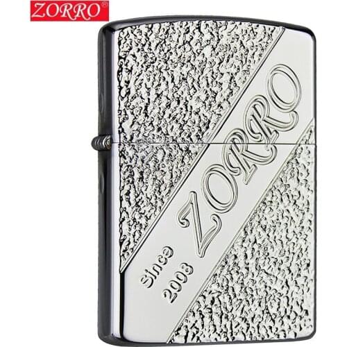 Zorro Kerosene Lighter Old-fashioned Windproof Flint Grinding Wheel Lighter Copper Shell Single Side Carved Cigarettes Smoking
