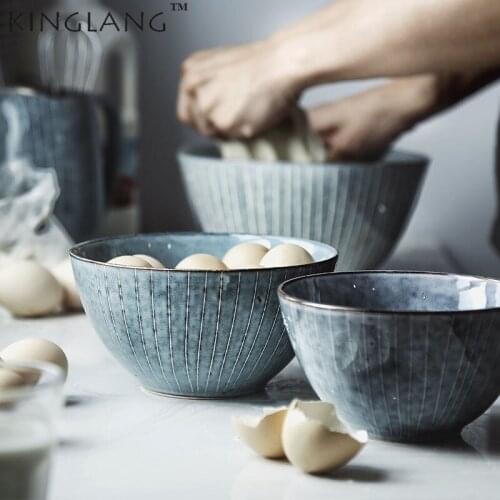KINGLANG Japanese Style Retro Ceramic Pigmented Ramen Noodle Big Bowls Without Spoon