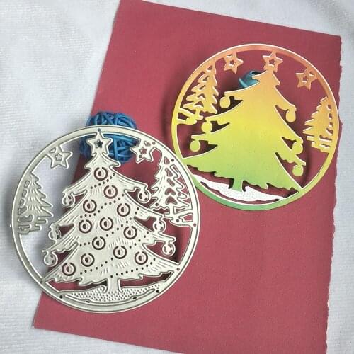 Round Christmas tree with stars Christmas greeting card metal cutting die for scrapbooking, photo album decoration