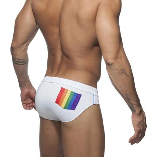 Rainbow Printed Mens Swimwear 2021 Summer Underwear Sexy Low-waisted Beachwear Fashion Short Sports Swimming Shorts -40