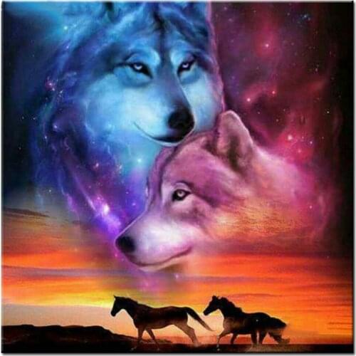 Wolf Horse Animal Pre-Printed 11CT Cross-Stitch Kit DIY Embroidery DMC Threads Knitting Sewing Handiwork Handicraft Magic
