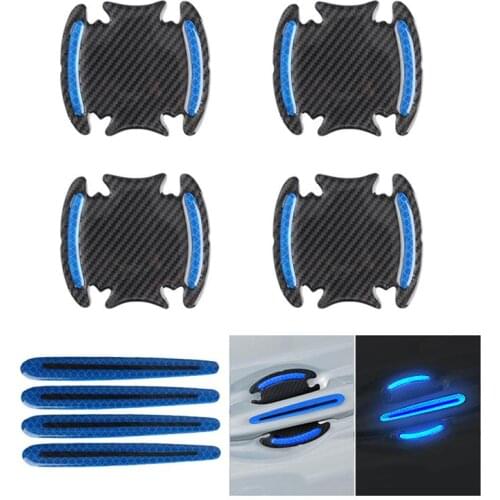 4pcs Reflective Car Door Cup Handle Paint Scratch Protector Sticker 3D Carbon Fiber Auto Door Handle Scratch Cover Guard Film