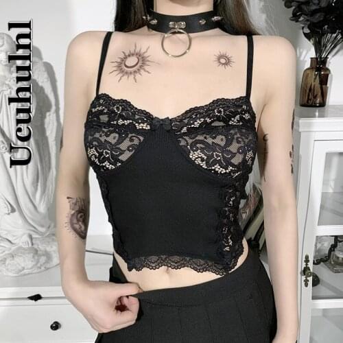 Ucuhulnl 2021 New Vintage Lace Black Camis Gothic Sexy Bra Build Bodycon Cropped Top Aesthetic Elegant Summer Basic Camisole